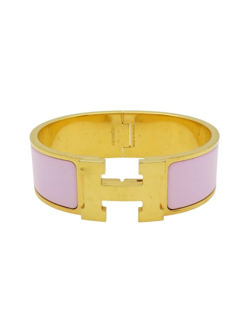 Hermes Gold-Tone Clic H Bracelet with Lavender Enamel